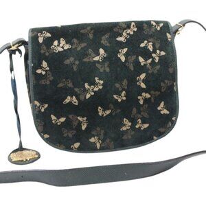 Bottega Veneta Saddle Bag Embossed Butterfly Cream Dark Green Suede